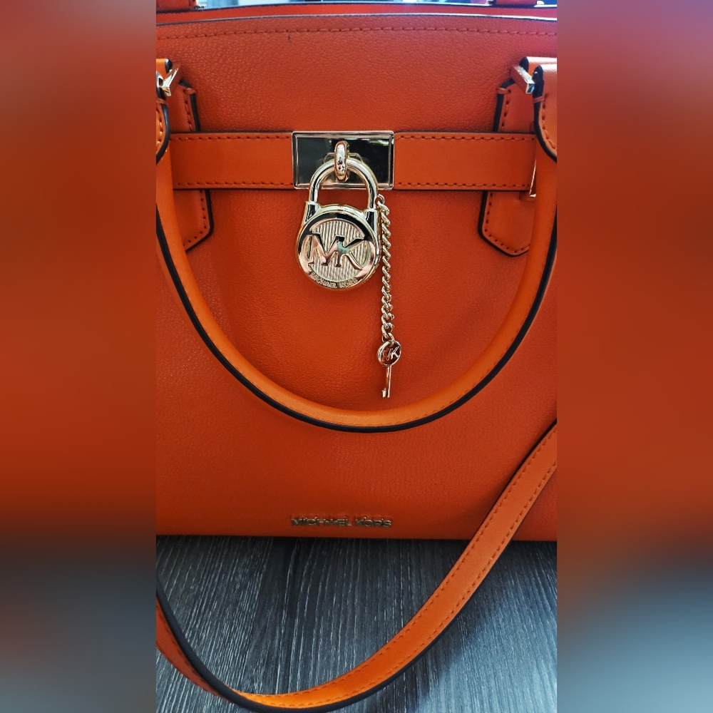 NWOT Authentic Michael Kors Hamilton Medium Satchel in Poppy Orange - Picture 8 of 15